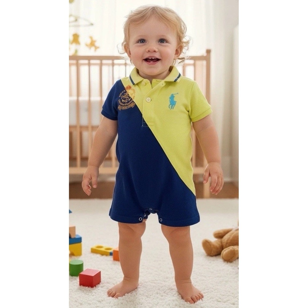 Ralph Lauren 3M Shorts Shortalls Romper Blue Yellow Royal Boys Size 3 Months